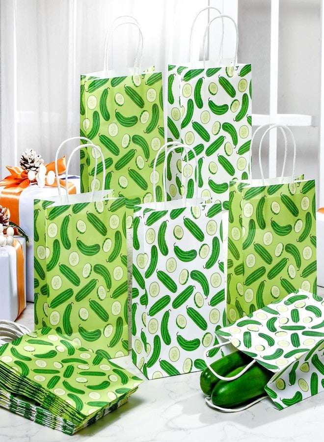 Watersay 24 Pcs Pickle Paper Goodie Bags Funny Christmas Food Cucumber Gift Bags Pickle Party Decorations Organic wrapping paper Birthday Party Treat Bags with Handles for Kitchen Pickle Lover - Image 5